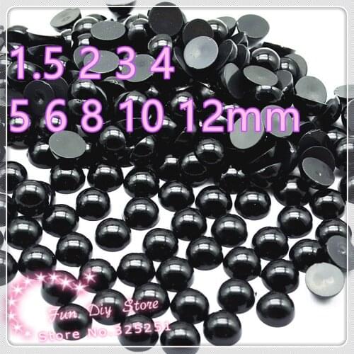 Black half pearl 1.5 2 3 4 5 6 8 10 12mm all size flat back cabochon pearl