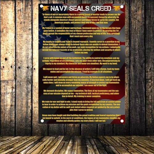 NAVY SEALS CREED Inspirational Quotes Poster Motivational Success Banners Wall Art Flag Canvas Painting Tapestry Wall Decoration