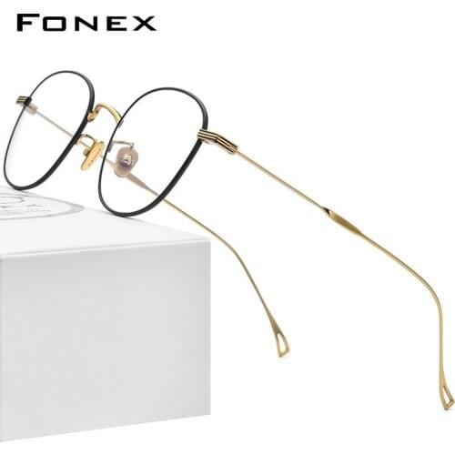 FONEX Titanium Eyeglasses Women Retro Vintage Round Eyewear 2020 Prescription Optical Frame Myopia Korean Glasses Men 8554
