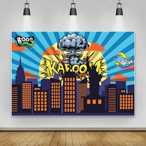 Photo Backdrops Baby Comics Superhero Birthday Party City Buildings Family Shoot Photozone Kid Child Portrait Photo Background