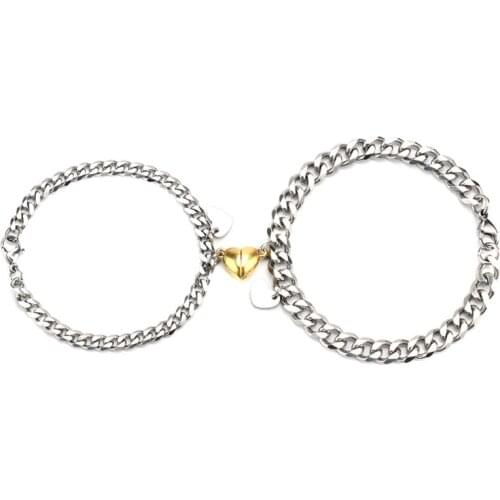Stainless Steel Cuban NK Love Magnet Titanium Steel Couple Bracelet Gold Heart-Shaped Magnet Bracelet for Women Men