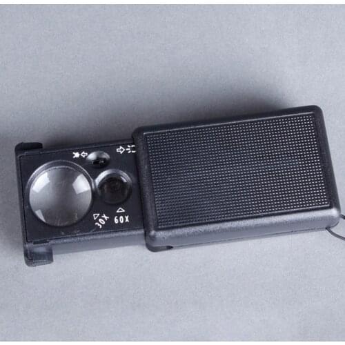 30X 21mm&60X 12mm Mini Magnifiers with 1 LED Pop-up Jewelry Loupe Reading Magnifying Glass Lens Illuminated Pocket Magnifier