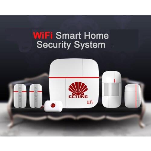 Ver D Multi-Function WIFI Smart Home Alarm System with 4pcs of Wireless Sensor and Medical Emergency Button for Low Cost alarm