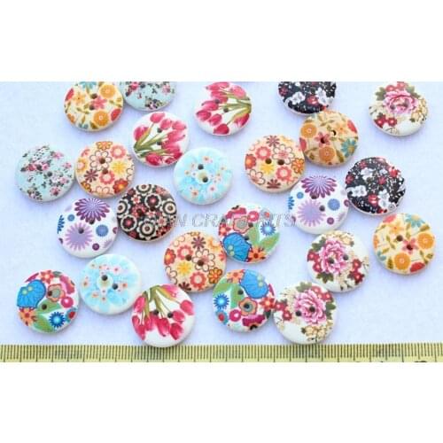 Set of 200pcs Multi Colors Buttons natural Wood buttons,colorful, flowers ornament 20mm with white back DIY Free Shipping