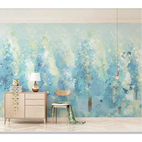 Papel de parede Oil painting fresh mint green abstract forest tree 3d wallpaper,living room tv bedroom wall papers home decor