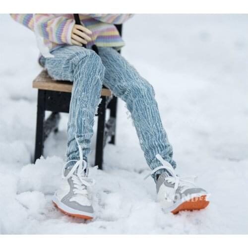 BJD doll clothes Suitable for 1/3 1/4 SD17 Uncle Size fashion versatile light blue skinny jeans ripped pants doll accessories