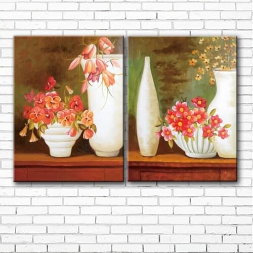 Pastoral red flowers white vase scenery canvas printings oil painting printed on canvas living room wall art decoration picture