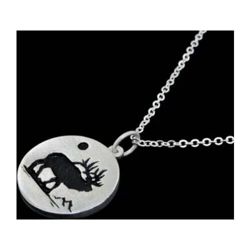 Personalized Big deer pendant Necklace Birthday gift Bull Elk Silhouette Medallion Gift for her Necklace N2009