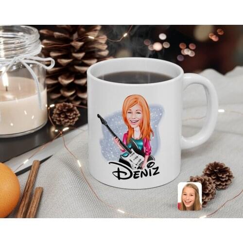 Personalized Women 'S Guitarist Caricature Of White Mug Bardak-1
