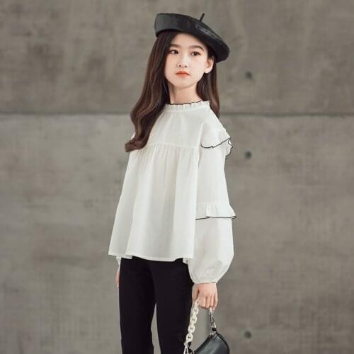 4 To 16 Years Kids and Teen Girls Spring Cotton Casual Shirt 2021 New Children Long Sleeve Pullover Top Elegant, #9423