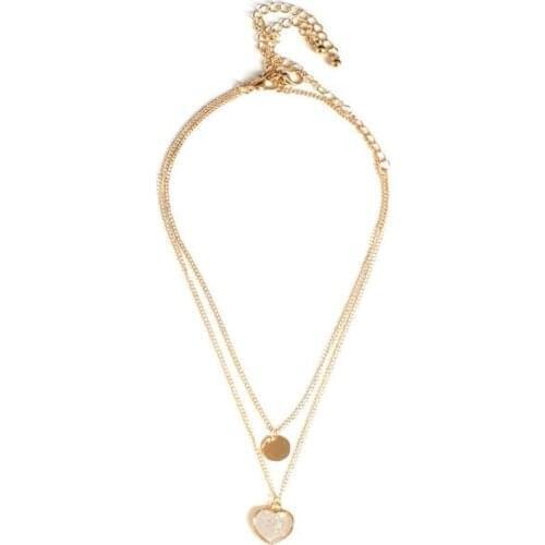 Simplicity Double-Deck Heart-Shaped Pendant Necklace European And American Womens Clavicle Chain Necklace Fashion Jewelry