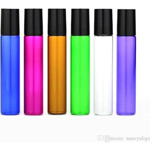 10ml Empty Glass Roll On Bottle Blue Red Green Amber Clear Roller Container 1/3OZ for Essential Oil, Aromatherapy, Perfumes and