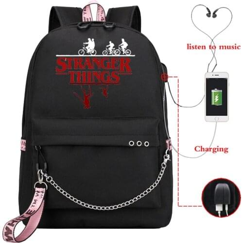 Sac A Dos Printing Laptop Backpack Girls Usb Charging Bag Pack Stranger Things Children School Bags Female Travel Mochila Bag