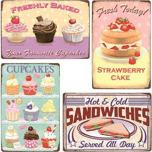 Cupcake Chocolate Donuts Ice Cream Hot Dog Metal Sign Tin Plaque Retro Poster Cafe Restaurant Shop Wall Art Decorative 20x30cm
