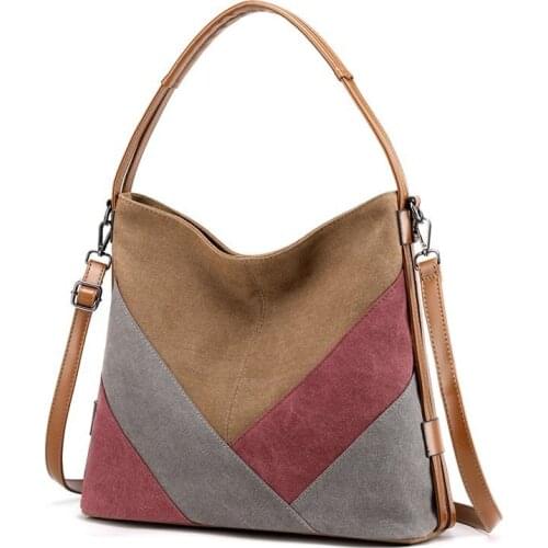 New Fashion Retro Large Womens Canvas Patchwork Tote Shoulder Bag Ladies High Quality Fabric Handbags Trendy Shopper Bag Female