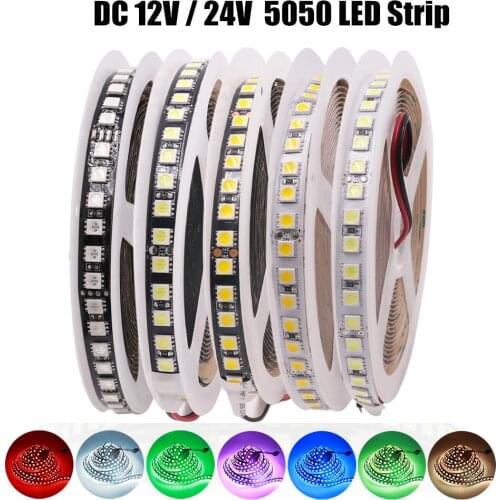DC 12V 24V 5050 LED Strip 60leds/m 120leds/m RGB White / Warm White Flexible Tape LED Light Lamp For Indoor Decoration 5m
