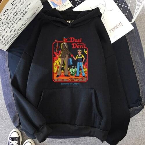 Demons Unisex Hoodie Funny Cartoon Deal with The Devil Sweatshirt Long Sleeve Pullovers Horror Psychedelic Clothes Women/men