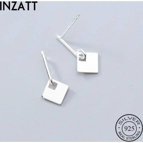 INZATT Authentic 925 Sterling Silver Geometric Square Dangle Drop Earrings For Women Party Fine Jewelry MInimalist Accessories