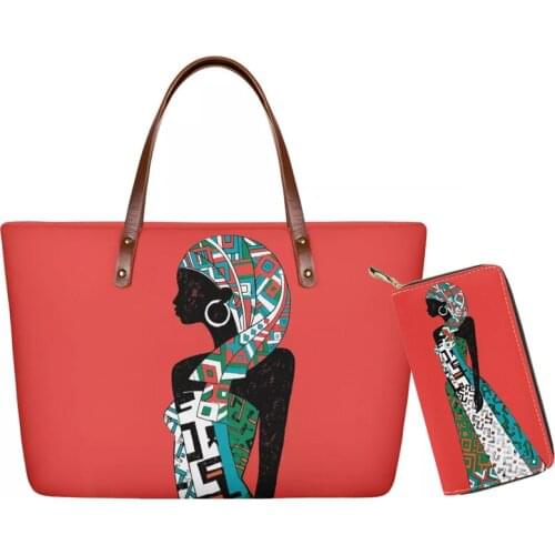 Women Top-handle Bags Black Art Afro Lady Girls Pattern custom Shoulder Bag for Girls Casual Tote Handbags Fashion Leather Purse