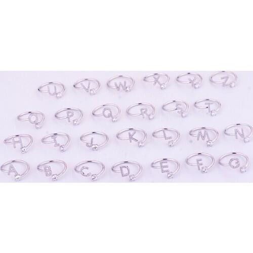 Fashion 925 Sterling Silver 26 Letters Rings For Women Creative Adjustable Open Ring Alphabet Initial Name Finger Ring Jewelry