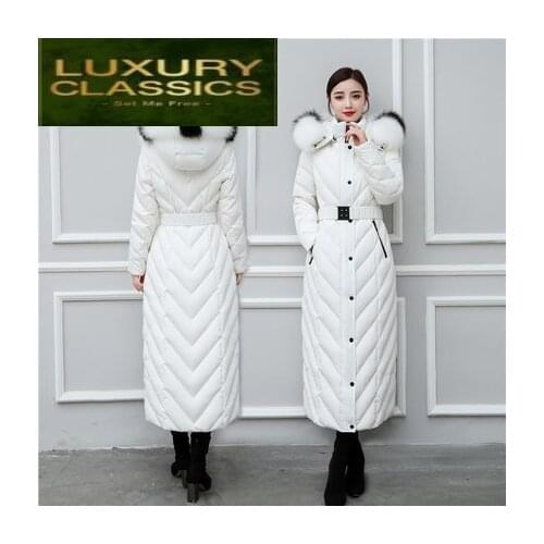 Winter Down Jacket Fashion Women Fox Fur Collar Slim Down Coat Female Long Parka Ladies Elegant Outwear Hood Hiver 18179