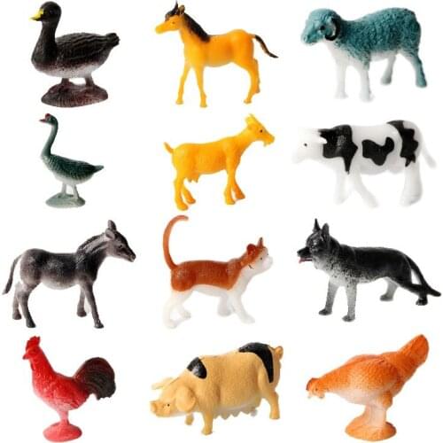 12pcs Assorted Farm Animals,Plastic Action Figure Farm Animals for Kids, Small Farm Simulation animal model playset for Toddlers