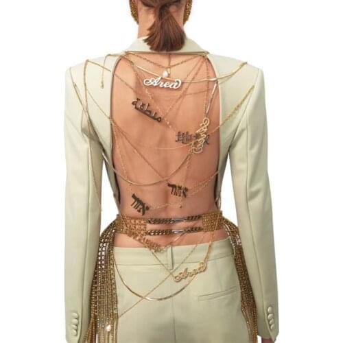 2021 Autumn Women Sexy Backless Chain Designer Collect Waist Blazer Coat Female High Quality Streetwear Woman Club Party Clothes