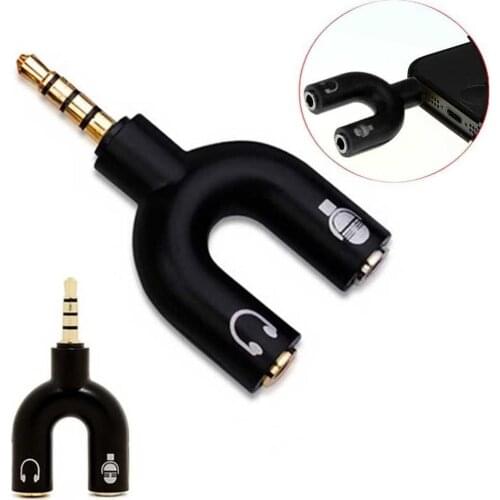3.5mm Stereo Splitter Audio to Mic & Headset Jack Plug For Mobile Adapter Cellphone Phone E1H1