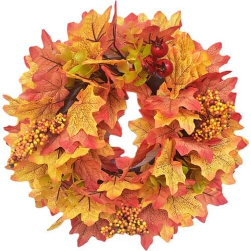 30cm Thanksgiving Maple Leaf Wreaths Halloween Wreath Pumpkin Berries Harvest Day Hanging Door Garden Decorations