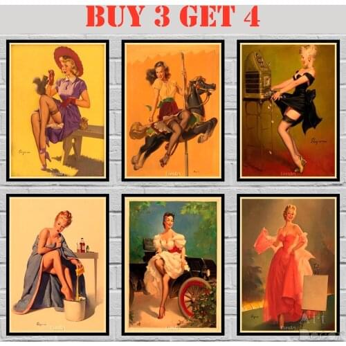 35 Designs Retro 1940s PINUP GIRLS Kraft paper Poster Home Decal Art Painting Funny Wall Sticker 1 42X30cm