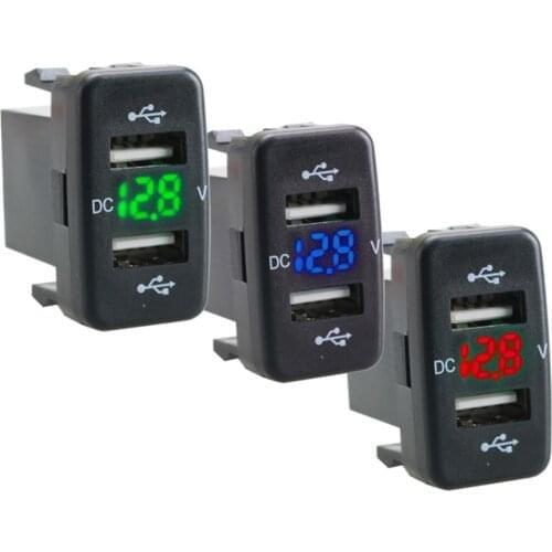 1 Pc Car Charger Socket Dual Usb Port Charging Volt Display Adapter For Toyota