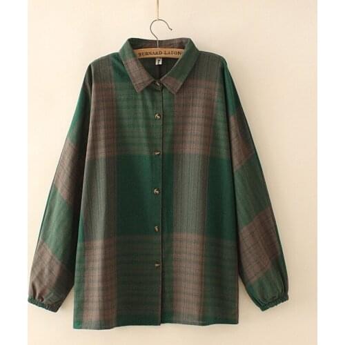 Plus Size XL-4XL Women Drop Shoulder Blouse Long Sleeved Plaid Tops Large Size A-line Muslim Clothing