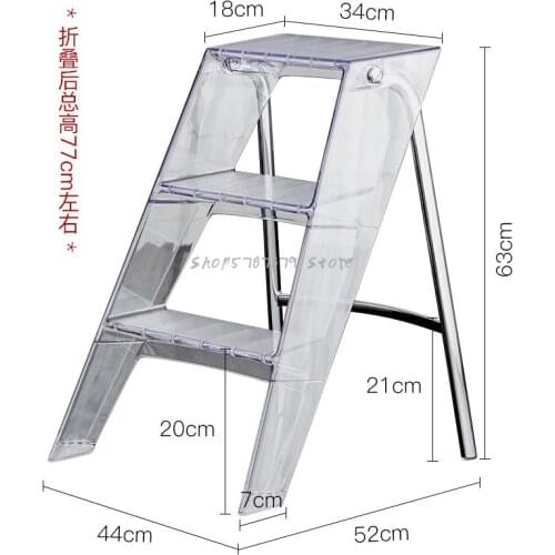 Household Ladder Transparent Acrylic Portable Retractable Folding Ladder Multi Functional Three Step Pedal Miter Ladder