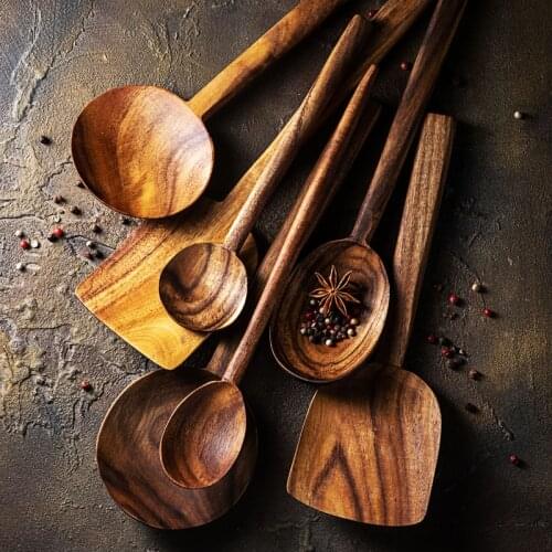 Teak Wooden Shovel Household Cooking Shovel Wooden Spatula Non-stick Wooden Spoon Long Handle Coffee Stirring Spoon