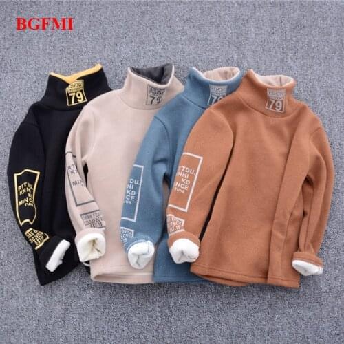 Childrens sweater plus velvet thickening boys and girls autumn and winter clothes long sleeve T-shirt high collar Boy girl