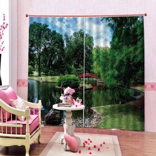 Custom Garden Green Landscape and Bushes Lush Trees Nature Scenery Curtain For Living Room Bedroom Blackout Drapes Decor Sets