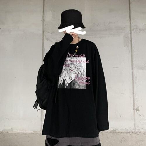 Harajuku Youthful Vitality Print T-Shirt Loog Slevees Preppy Style Cool Hight Street Clothes Fashion Loose Hip Hop Streetwear