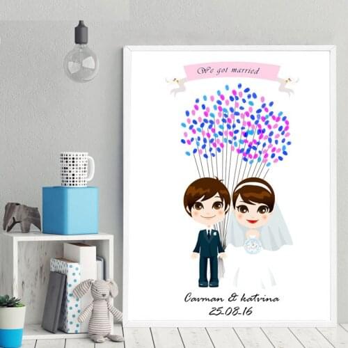 HAOCHU Personalized Fingerprint Canvas Painting Guest Book DIY Lovers Bride Groom Modern Wedding Party Creative Signature Decor