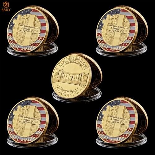 5Pcs WW II 70th Anniversary of Normandy Landing Battle Military Gold Challenge Coin Collection For Home Decoration Souvenir Gift