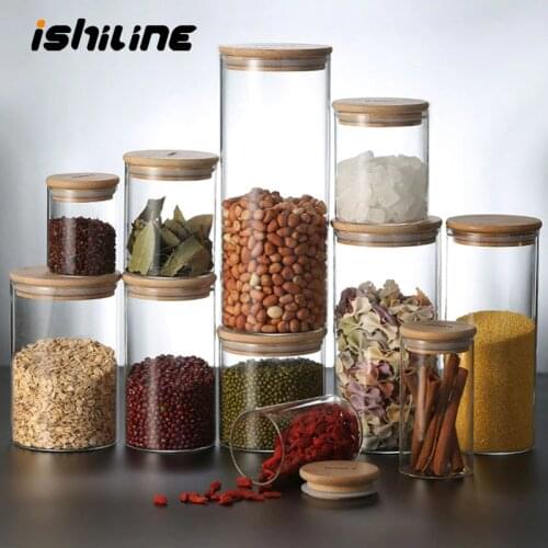 Storage Tank Food Container Bamboo Covered High Borosilicate Food Sealed Glass Tank Kitchen Miscellaneous Grain Organizer