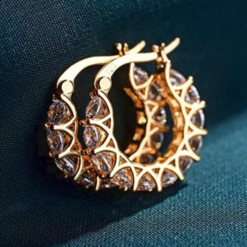 Gold Silver Round Stud Earrings with Bling Zircon Stone for WOmen Fashion Jewelry Korean Earrings 2021 New Trend