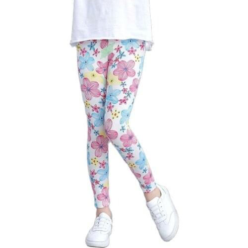Summer New Korean Version Of The Nine-point Childrens Pants Children All-match Printing Color Gold Flower Girls Tight Leggings