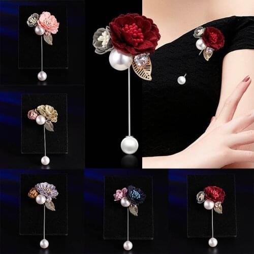Fashion Women Cloth Flower Brooch Elegant Pearl Fabric Brooch Pin Cardigan Shirt Clother Shawl Pin Jewelry Gifts