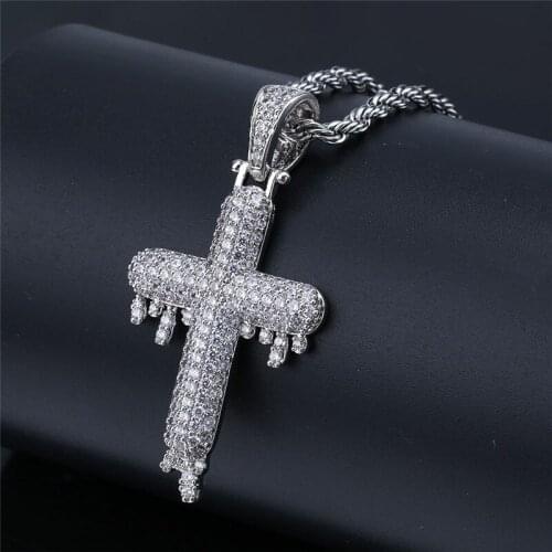 Mens Cross Necklace Fashion Hip Hop Jewely 2 Colors Iced Out Pendant Necklace Gold Chain For Men