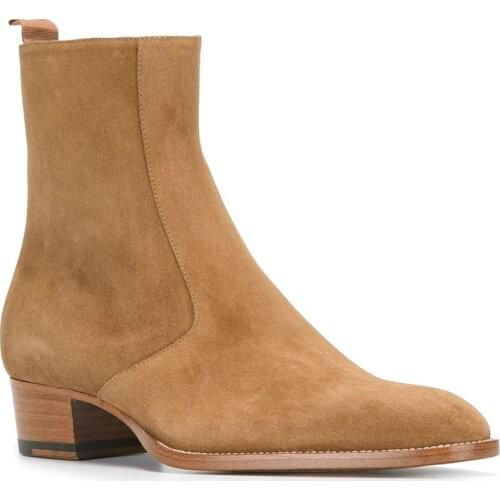 Handmade Man Winter Office work Boots 47 botas hombre Silver Brown Suede Ankle Safety Shoes Real Leather Solid Cowboy Boots Mens