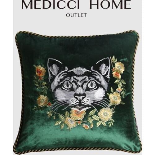 Medicci Home Nordic Cushion Cover Velvet Plant Animals Cat Diverse Shapes Embroidery Throw Pillow Case For Living Room Sofa