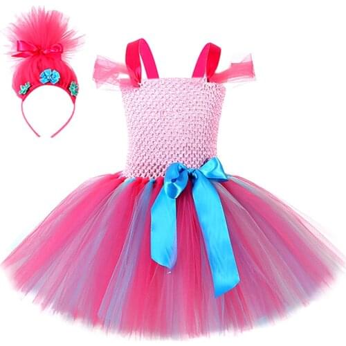 Trolls Poppy Princess Dress for Baby Girls Cosplay Halloween Costumes Kids Birthday Dresses Teenage Girl Clothes Fairy Outfit