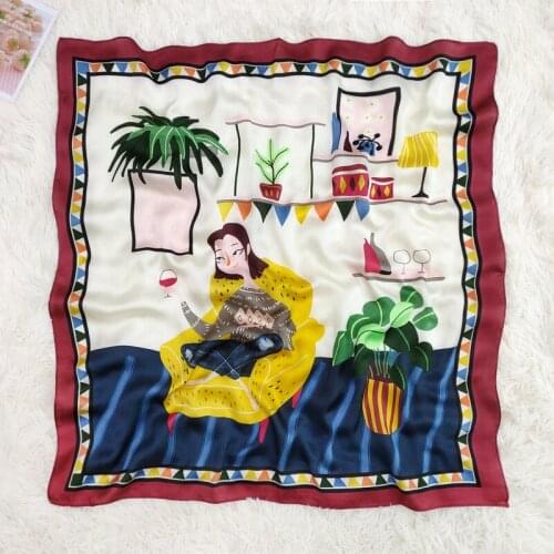 2020 70x70 Ins Ring print Multipurpose women Silk twill scarf Satin square tie Hairband ladies foulard femme towel bufanda shawl