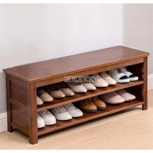 Simple Modern Style Doorway Multi-function Shoes Cabinet 2 Layer Natural Bamboo Shoes Changing Stool Bench Storage Organizer