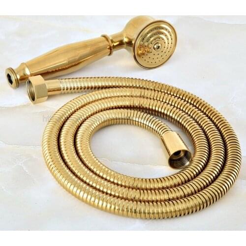 Gold Color Brass Telephone Style Bathroom Shower Head Water Saving Hand Held Shower Head Spray &1.5m Hose zhh043